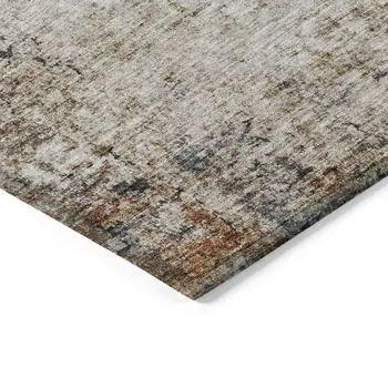 9' X 12' Ivory Blue And Copper Abstract Washable Indoor Outdoor Area Rug