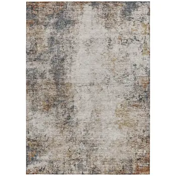 10' X 14' Ivory Blue And Copper Abstract Washable Indoor Outdoor Area Rug