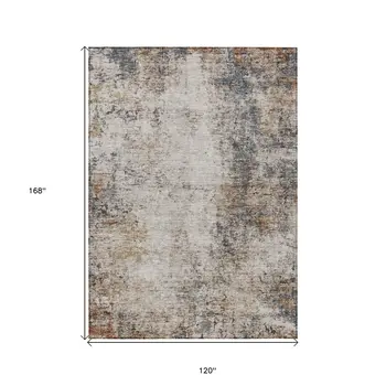 10' X 14' Ivory Blue And Copper Abstract Washable Indoor Outdoor Area Rug