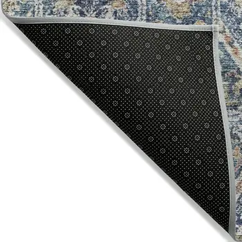 8' X 10' Denim Blue Beige And Brown Floral Washable Indoor Outdoor Area Rug