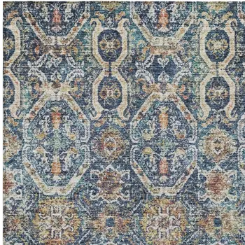 8' X 10' Denim Blue Beige And Brown Floral Washable Indoor Outdoor Area Rug