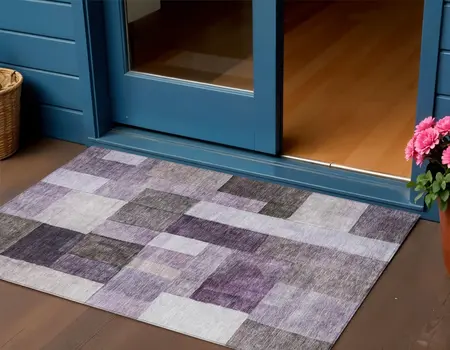 3' X 5' Eggplant Black And Lavender Geometric Washable Indoor Outdoor Area Rug