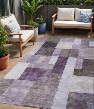 5' X 8' Eggplant Black And Lavender Geometric Washable Indoor Outdoor Area Rug