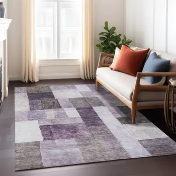 5' X 8' Eggplant Black And Lavender Geometric Washable Indoor Outdoor Area Rug
