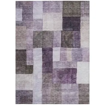 9' X 12' Eggplant Black And Lavender Geometric Washable Indoor Outdoor Area Rug