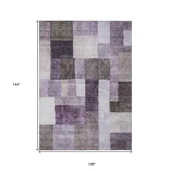 9' X 12' Eggplant Black And Lavender Geometric Washable Indoor Outdoor Area Rug