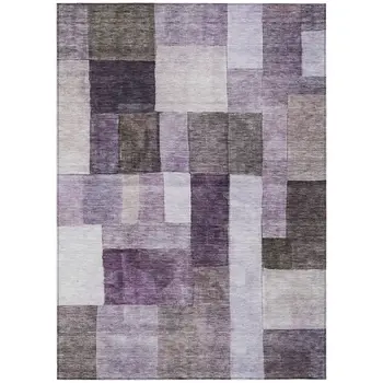 9' X 12' Eggplant Black And Lavender Geometric Washable Indoor Outdoor Area Rug
