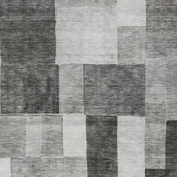 3' X 5' Pewter And Black Geometric Washable Indoor Outdoor Area Rug