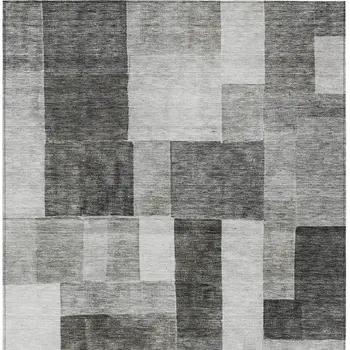 5' X 8' Pewter And Black Geometric Washable Indoor Outdoor Area Rug