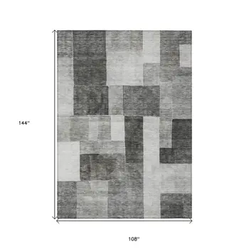 9' X 12' Pewter And Black Geometric Washable Indoor Outdoor Area Rug