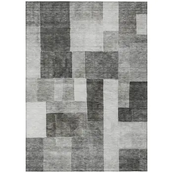 9' X 12' Pewter And Black Geometric Washable Indoor Outdoor Area Rug