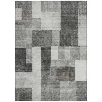 10' X 14' Pewter And Black Geometric Washable Indoor Outdoor Area Rug