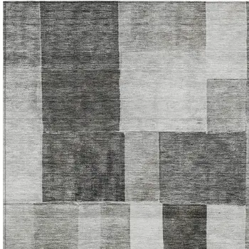 10' X 14' Pewter And Black Geometric Washable Indoor Outdoor Area Rug