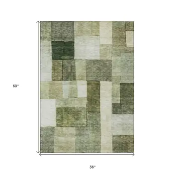 3' X 5' Sage And Fern Green Geometric Washable Indoor Outdoor Area Rug