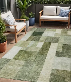 5' X 8' Sage And Fern Green Geometric Washable Indoor Outdoor Area Rug