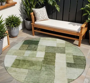 8' Sage And Fern Green Round Geometric Washable Indoor Outdoor Area Rug
