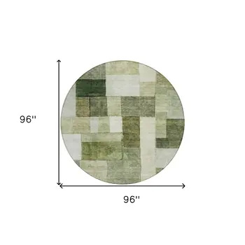 8' Sage And Fern Green Round Geometric Washable Indoor Outdoor Area Rug