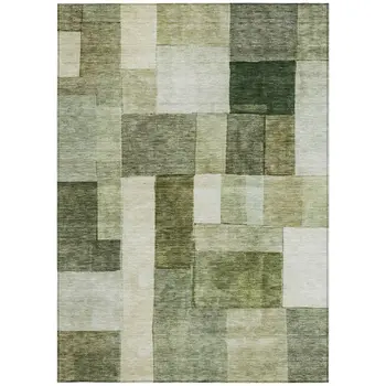 8' X 10' Sage And Fern Green Geometric Washable Indoor Outdoor Area Rug