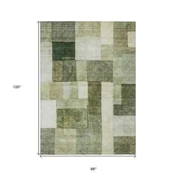8' X 10' Sage And Fern Green Geometric Washable Indoor Outdoor Area Rug