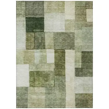 8' X 10' Sage And Fern Green Geometric Washable Indoor Outdoor Area Rug