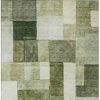 8' X 10' Sage And Fern Green Geometric Washable Indoor Outdoor Area Rug