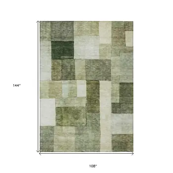 9' X 12' Sage And Fern Green Geometric Washable Indoor Outdoor Area Rug