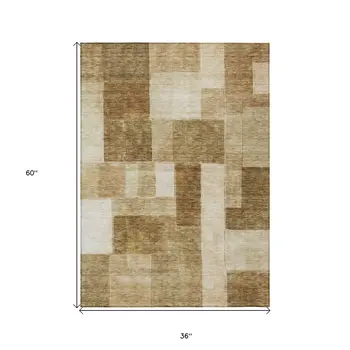 3' X 5' Terra Cotta Beige And Brown Geometric Washable Indoor Outdoor Area Rug