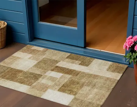 3' X 5' Terra Cotta Beige And Brown Geometric Washable Indoor Outdoor Area Rug