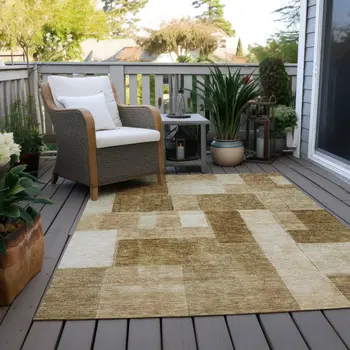 3' X 5' Terra Cotta Beige And Brown Geometric Washable Indoor Outdoor Area Rug