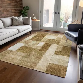 3' X 5' Terra Cotta Beige And Brown Geometric Washable Indoor Outdoor Area Rug