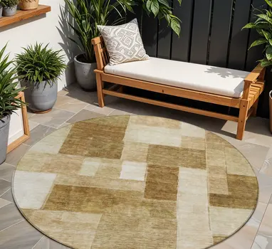 8' Terra Cotta Beige And Brown Round Geometric Washable Indoor Outdoor Area Rug