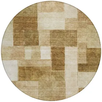 8' Terra Cotta Beige And Brown Round Geometric Washable Indoor Outdoor Area Rug