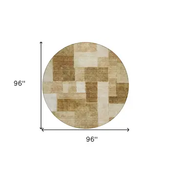 8' Terra Cotta Beige And Brown Round Geometric Washable Indoor Outdoor Area Rug