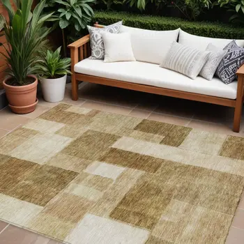10' X 14' Terra Cotta Beige And Brown Geometric Washable Indoor Outdoor Area Rug