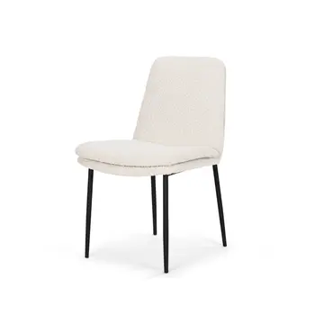 Cream and Black Upholstered Boucle And Metal Dining Side Chair