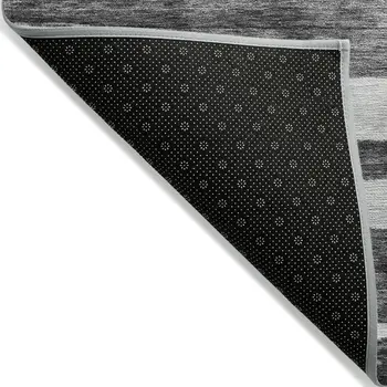 3' X 5' Charcoal And Gray Striped Washable Indoor Outdoor Area Rug