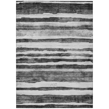 5' X 8' Charcoal And Gray Striped Washable Indoor Outdoor Area Rug