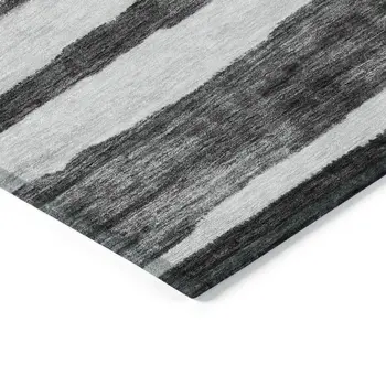 5' X 8' Charcoal And Gray Striped Washable Indoor Outdoor Area Rug