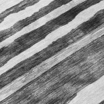 8' Charcoal And Gray Round Striped Washable Indoor Outdoor Area Rug