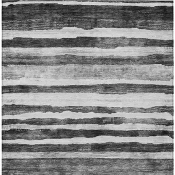 9' X 12' Charcoal And Gray Striped Washable Indoor Outdoor Area Rug