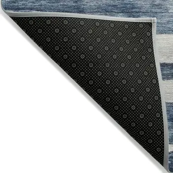 5' X 8' Denim Blue And Gray Striped Washable Indoor Outdoor Area Rug