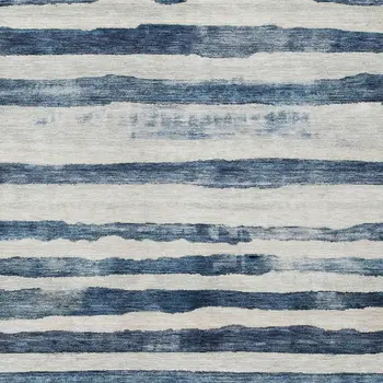 10' X 14' Denim Blue And Gray Striped Washable Indoor Outdoor Area Rug