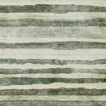 3' X 5' Sage And Beige Striped Washable Indoor Outdoor Area Rug