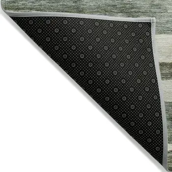 5' X 8' Sage And Beige Striped Washable Indoor Outdoor Area Rug