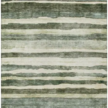 5' X 8' Sage And Beige Striped Washable Indoor Outdoor Area Rug