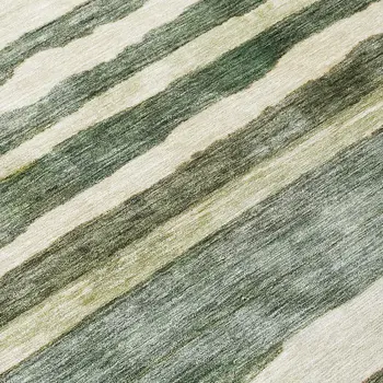 8' Sage And Beige Round Striped Washable Indoor Outdoor Area Rug