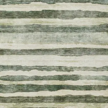 8' X 10' Sage And Beige Striped Washable Indoor Outdoor Area Rug