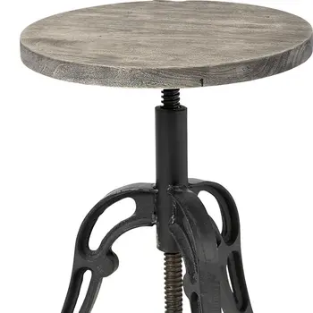 Natural and Black Solid Wood and Iron Backless Adjustable Height Bar Chair