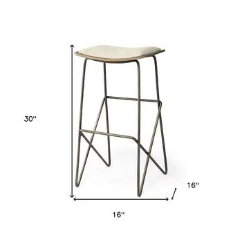 30" Cream and Gold Iron and Fabric Backless Bar Height Bar Chair