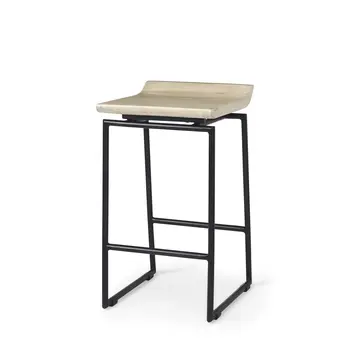25" Natural and Black Solid Wood and Metal Low Back Counter Height Bar Chair